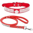 thumbnail image 1 of Cute Dazzling Sparkling Elegant Fancy Soft Suede Leather Bling Rhinestone Crystal Jeweled Pet Cat Dog Puppy Collar Dog Leash Combo Set, 1 of 4