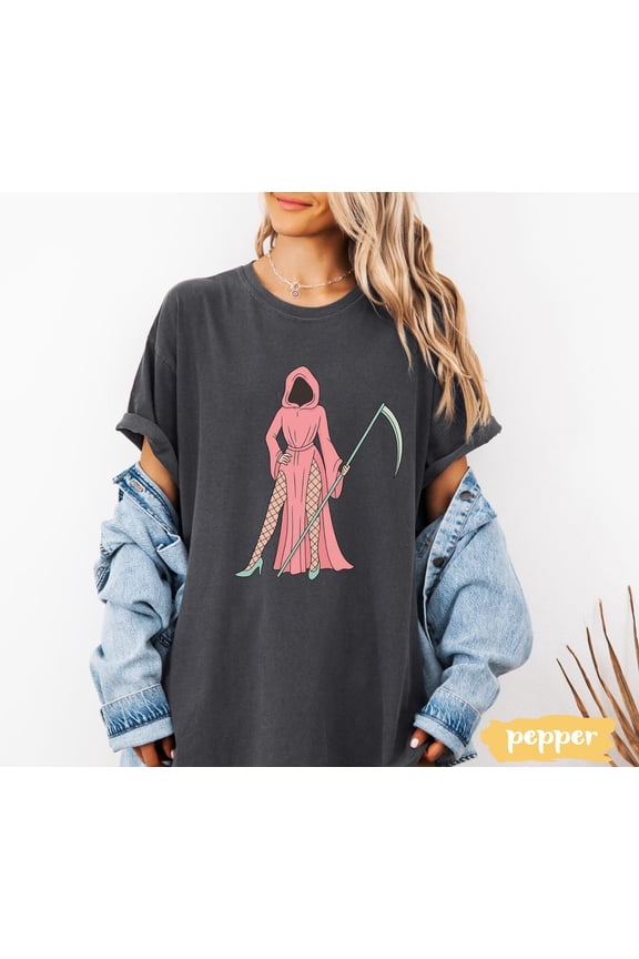 Cute Death Costume T-Shirt, Pink Aesthetic Interview Tee, Pink Gothic T-Shirt, Spooky Tee, Season Shirt, Season