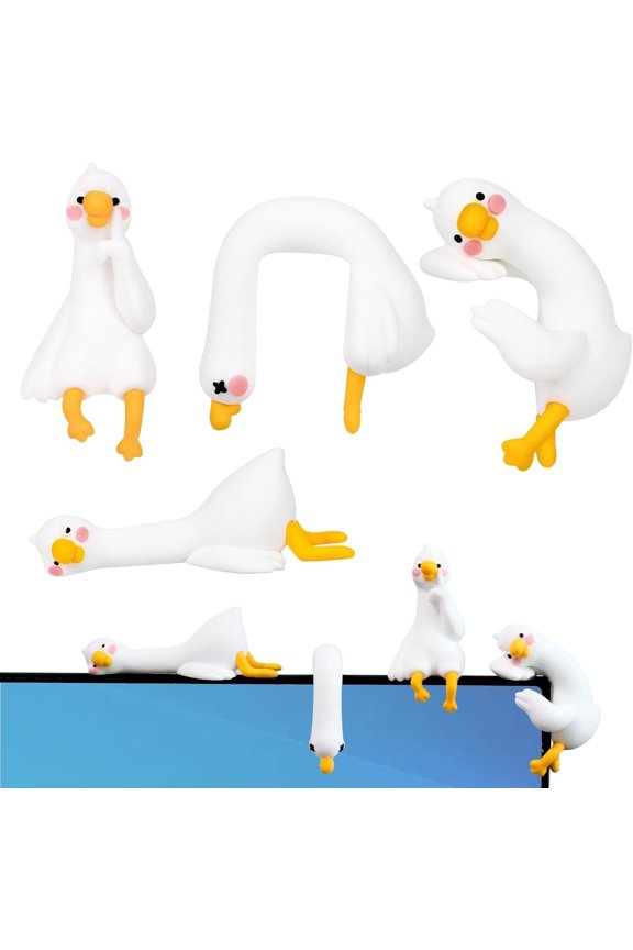 Cute Decor, Buddy - 4 Mini Goose Figurines for Dashboard Decorations, Rear View Mirror, Office Desk Decor & Desk Accessories - Fun Lazy Duck Decoration