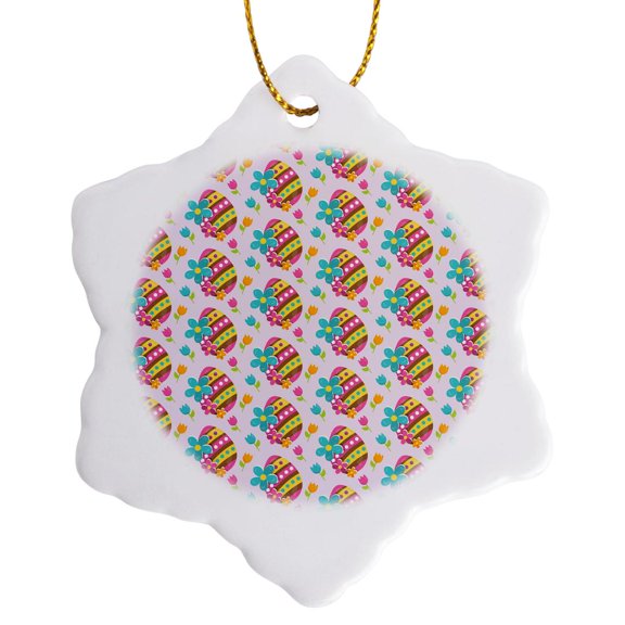 3drose, Cute Decorated Flower Easter Egg Pattern, 3 inch Snowflake Porcelain Ornament