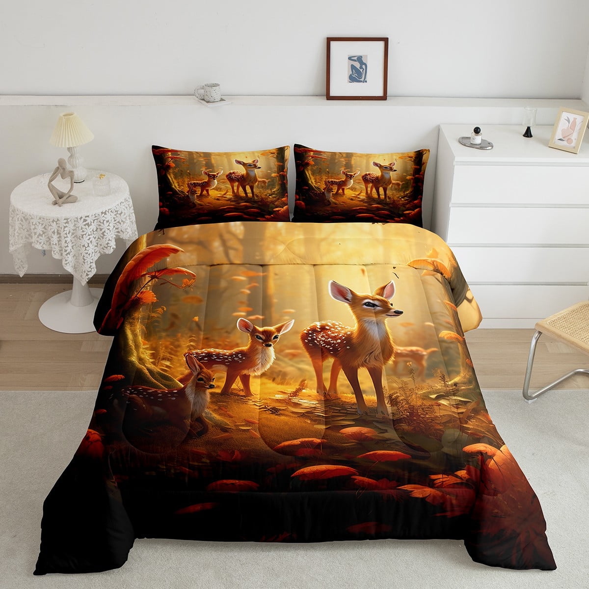 Cute Deer Bedding Deer Woodland Animals Comforter Set Easter Gifts For cute-deer-bedding-deer-woodland-animals-comforter-set-easter-gifts-for