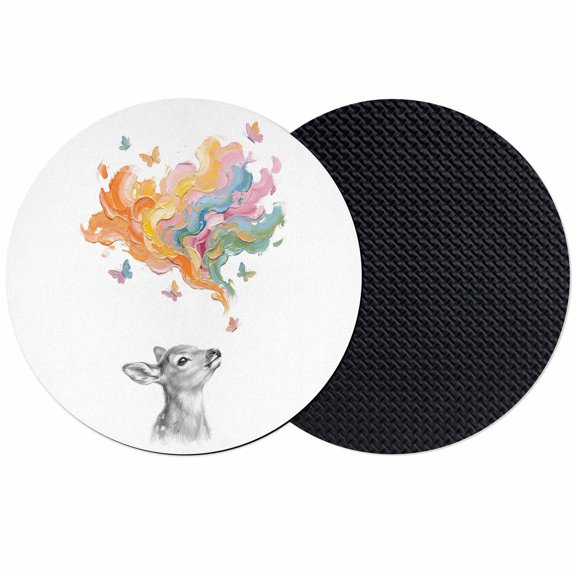 Cute Deer Coasters Set of 2, Absorbent Coasters for Drinks, Modern Abstract Oil Painting Aesthetic Coaster for Desk Coffee Table Protection, Home Decor House Warming Gifts 4"
