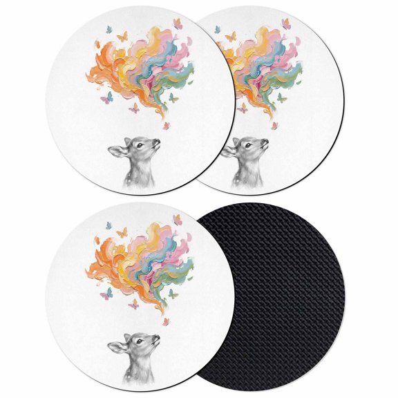 Cute Deer Coasters Set of 4, Absorbent Coasters for Drinks, Modern Abstract Oil Painting Aesthetic Coaster for Desk Coffee Table Protection, Home Decor House Warming Gifts 4"