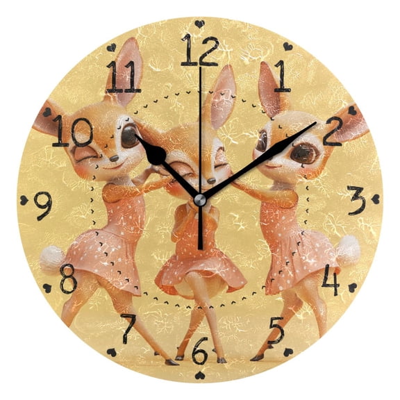Cute Deer Dance Rhythmic Gymnastics Round Wall Clock Silent Analog Battery Operated Black Pointer Home Decor 9.84" Diameter