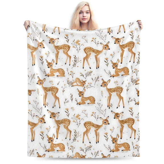 Cute Deer Fleece Blanket - Lightweight Soft Cozy 50x40