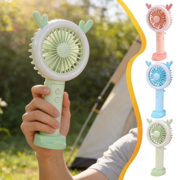 Cute Deer Foldable Handheld Fan USB Rechargeable Portable Mini Fan with Night Light Personal Cooling for Travel Office Home by PALIFEUR