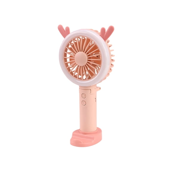 Cute Deer Handheld Folding Mini Fan USB Rechargeable Portable with Light for Students Summer Travel Adorable Forest Friend