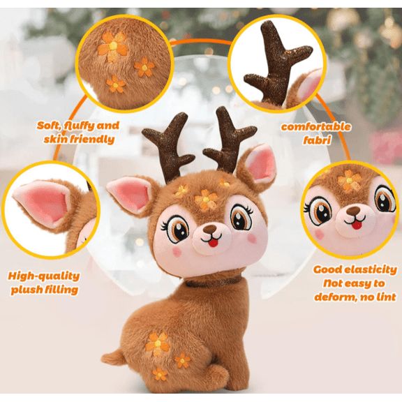 Cute Deer Plush Toy Stuffed Animal Doll 8 Inch Soft Cuddly Figurine for Adults, Perfect Birthday Gift for Friends and Classmates, Graduation Present Idea A