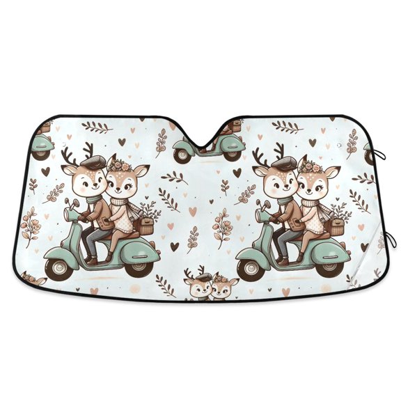 Cute Deer Ride Scooter Car Windshield Sun Shade Foldable Car Front Window Visor Heat and UV Protection 53x23.5