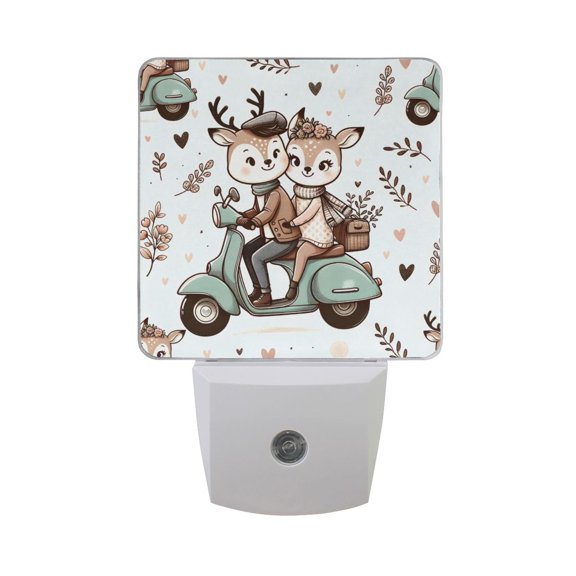Cute Deer Ride Scooter Night Light 2 Pack LED Nightlight Plug into Wall Dusk to Dawn Sensor Soft White