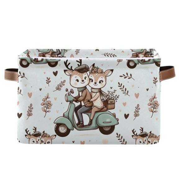 Cute Deer Ride Scooter Storage Bins with Handle Fabric Organizer Basket Foldable Box 1 Pack 14.2x10.2x8.3