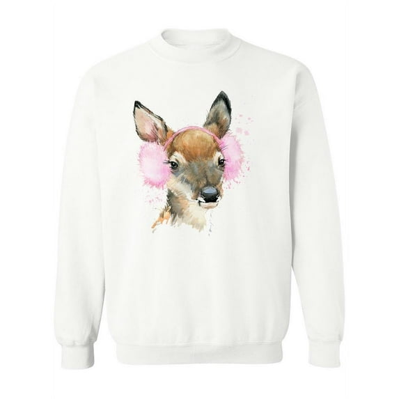 Cute Deer With Earmuffs . Sweatshirt Women -Image by Shutterstock, Female 3X-Large