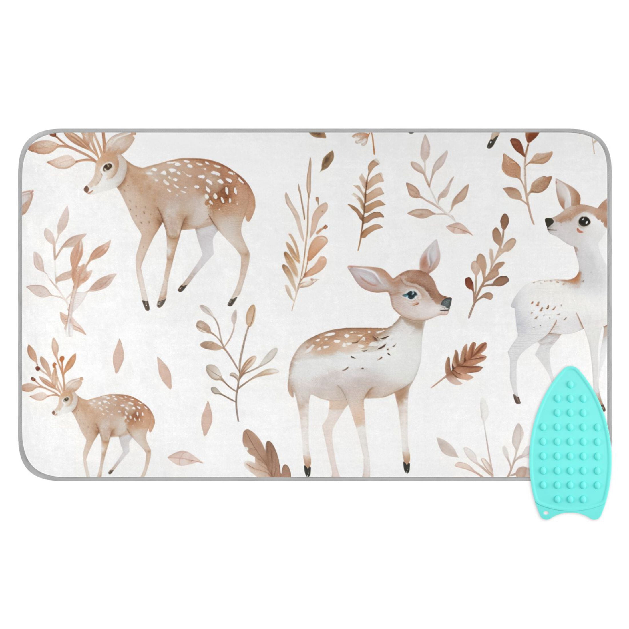 Cute Deers Leaves Cartoon Ironing Mat Blanket Portable Travel Ironing Pad Heat Resistant Pad 47.2" x 27.6”