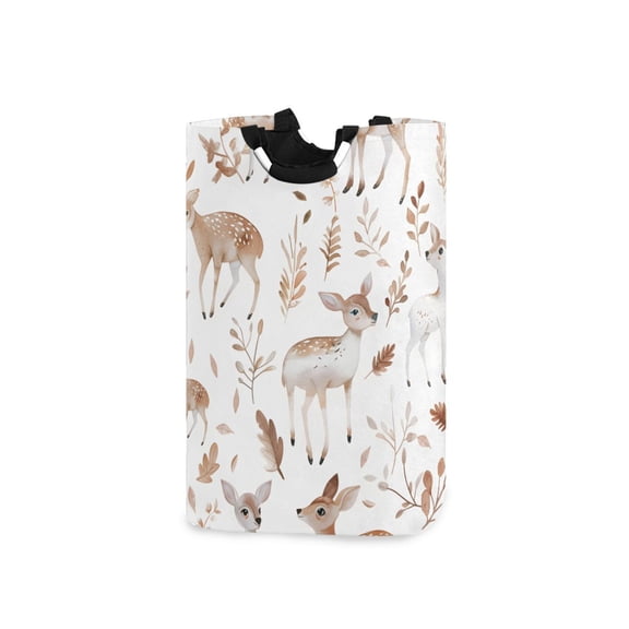 Cute Deers Leaves Cartoon Laundry Basket with Handles Foldable Laundry Hamper Freestanding Washing Bin 50L