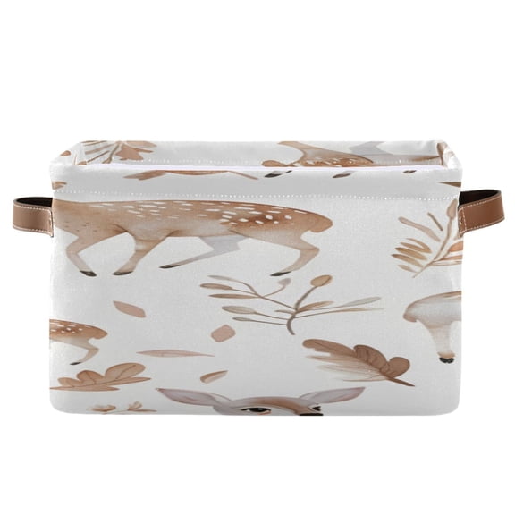Cute Deers Leaves Cartoon Square Storage Bins with Handles Collapsible Containing Box 1 Pack