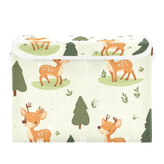 Cute Deers Playing in Trees Foldable Storage Bin with Lid and Handle Collapsible Storage Box 16.5 x 12.6 x 11.8 inches