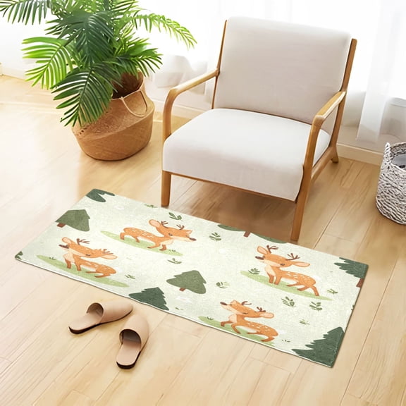 Cute Deers Playing in Trees Plush Carpet Non Slip Runner Rug Absorbent Bath Mat 39" x 20"