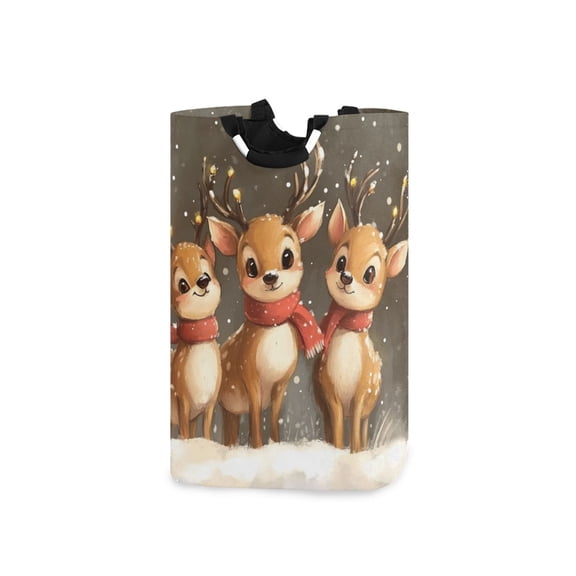 Cute Deers with Red Scarfs Laundry Basket with Handles Foldable Laundry Hamper Freestanding Washing Bin 50L