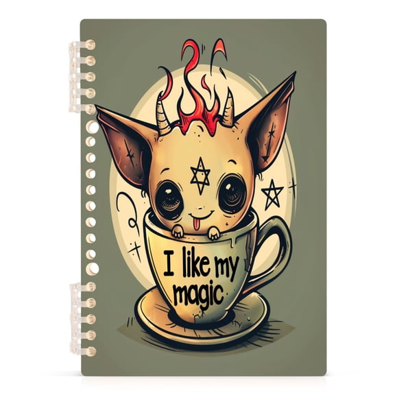 Cute Demon on Cup Notebooks 1-subject Journal 60 Sheets A5 College Ruled Paper Detachable Ring 8.3"x5.7"