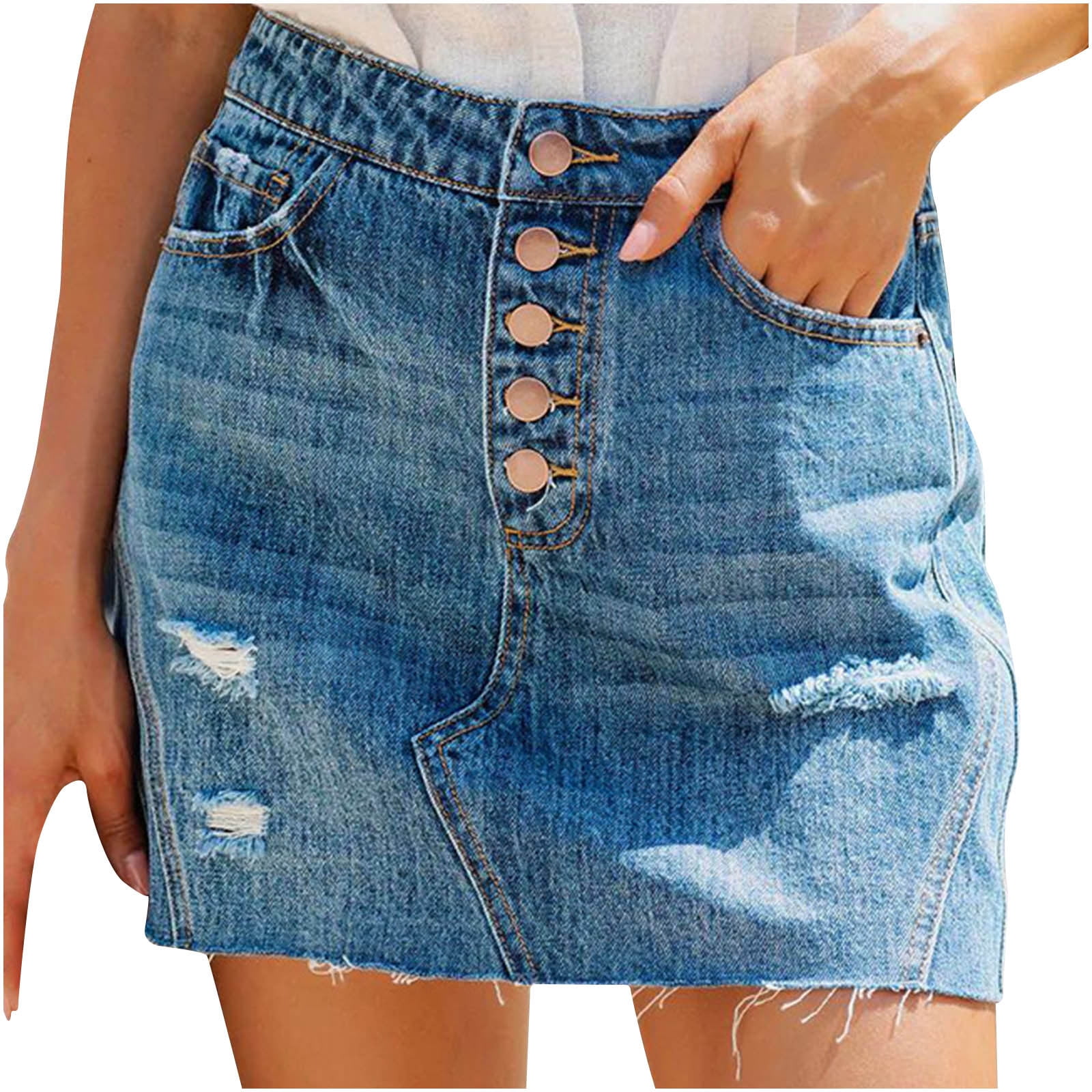 Denim mini skirt frayed discount