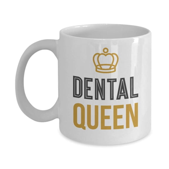 Cute Dental Queen Crown Sign Coffee & Tea Gift Mug, Party Favors, Table Decoration, Pens Cup, Things, Items, Stuff And Thank You Present For A Female Children's Dentist