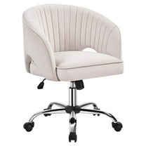 Cute Desk Chair Vanity Chair with Wheels Home Office Upholstered Modern Swivel Armchair with Tufted Back for Study, Vanity, Bedroom Cream