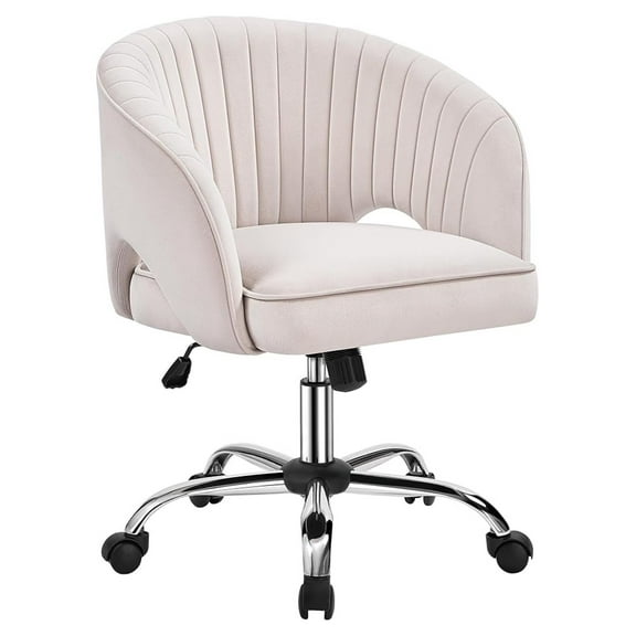 Cute Desk Chair Vanity Chair with Wheels Home Office Upholstered Modern Swivel Armchair with Tufted Back for Study, Vanity, Bedroom Cream