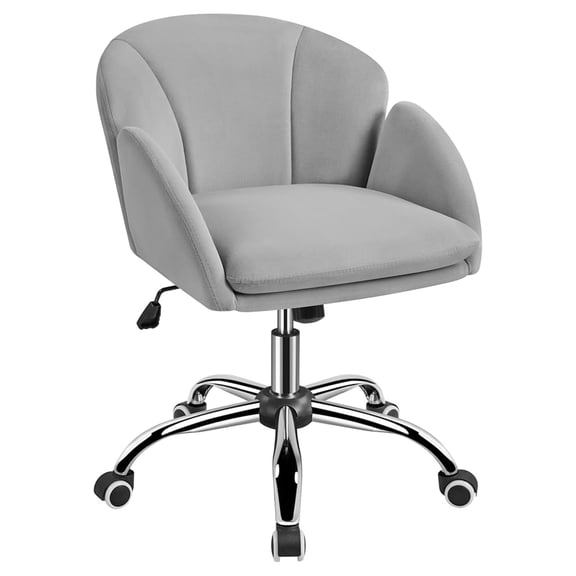 Cute Desk Chair for Home Office, Makeup Vanity Chair with Armrests for Bedroom Modern Swivel Rolling Chair for Women Light Gray