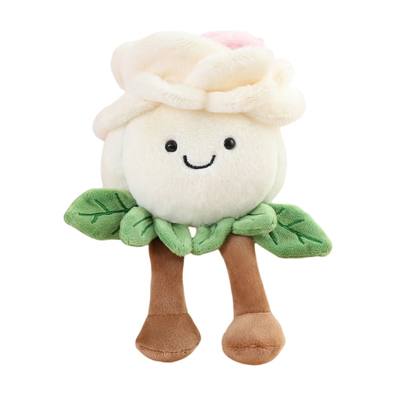 Cute Desk Decor Plush Stuffed Animals White Artificial Rose Decor for Bedroom Office Desk Shelf Nightstand Accent Piece Single Pack