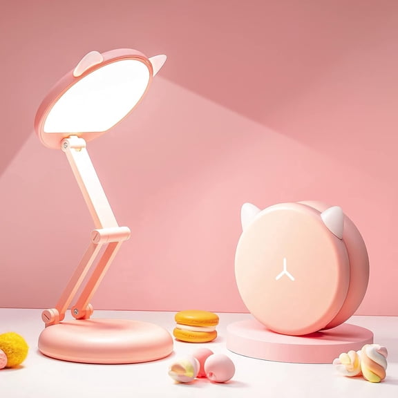 Cute Desk Lamp Pink Dorm Lamps for College Girls Foldable Portable Rechargeable Dimmable Cute Cat Lamp Kawaii Room Decor,College Dorm Decor for Girls Pink Classroom Essentials
