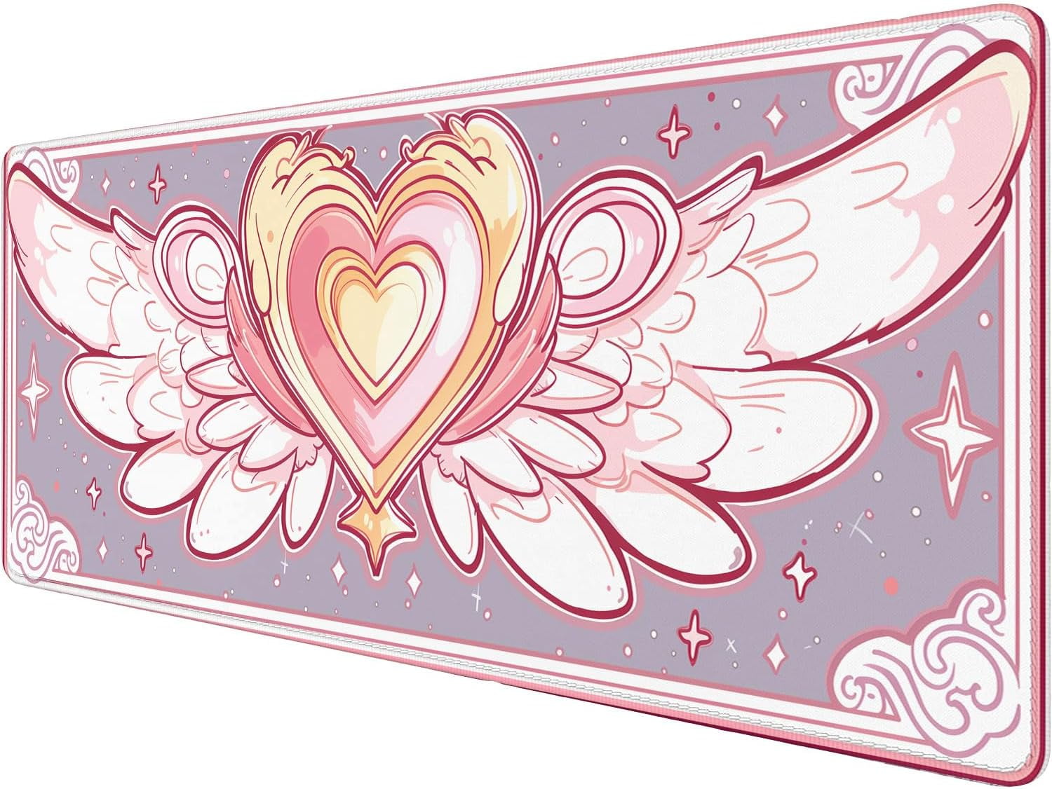 Cute Desk Mat Gaming Mouse Pad Kawaii Pink Anime Star Wings XL Mouse Pad Large Mousepad Extended Laptop Keyboard Mat Gaming Desk Pad Mouse Mat Office Computer Keyboard Laptop Home 31.5"x11.8"