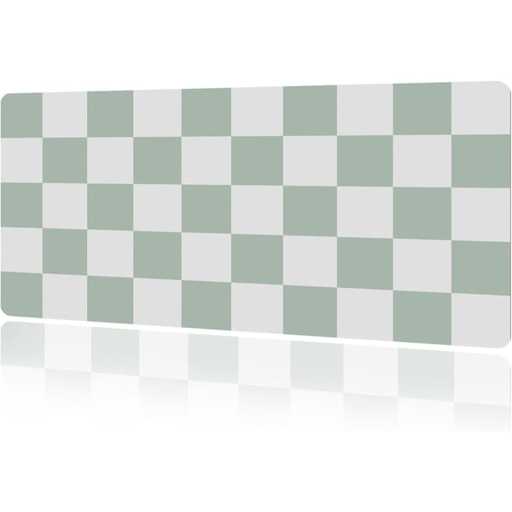 Cute Desk Mat Kawaii Mousepad, Anime Aesthetics Desk Pad XXL Cute Checkered White and Green Mouse Pad Computer Keyboard Mat, Office Desk Pad Protector 31.5"X15.7"