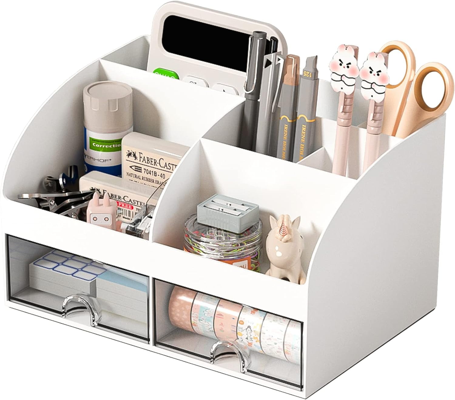 Cute Desk Organizer Desk Organizer and Accessories with 6 Compartments and 2 Drawers Plastic Makeup Organizer Pen Holder for Desktop Storage Desk Organization for Office Supplies White Walmart