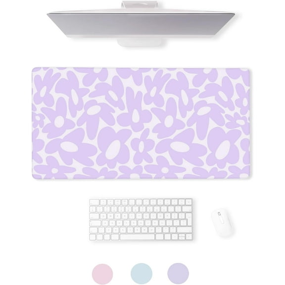 Cute Desk Pad - Aesthetic Desk Mat Kawaii - Keyboard Pads for Desk - XL Purple Desk Pad - Cute Office Desk Decor for Women - Desk Mat Purple - Office Desk Mouse Pad (Flower Purple)