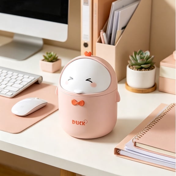 Cute Desktop Trash Can Wastebasket with 90 Trash Bags, Creative Mini Countertop Garbage Can with Lid, Small Plastic Storage Bin for Home Kitchen Dressing Office Kids Bedroom(Pink)