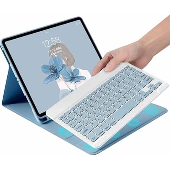 Cute Detachable Bluetooth Keyboard Case Misty Blue for iPad Mini 6/7 8.3 Inch