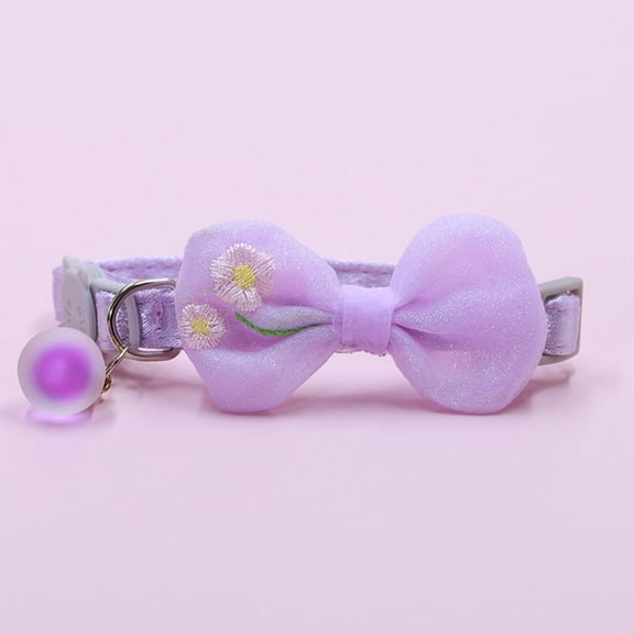 Cute Detachable Cat Collar, Mesh Surface, With Bell And Bow Tie, Embroidered Flower Kitten Collar, Suitable For Cats, Kittens, Puppies, Rabbits And Other Pets,7-11 inch,Purple.