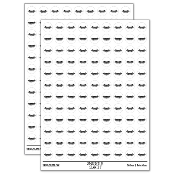 Cute Detailed Eyelashes Single 200+ Round Stickers - White - Matte Finish - 0.50" Size