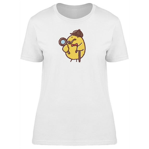 Cute Detective Chicken Cartoon T-Shirt Women -Image by Shutterstock, Female Large