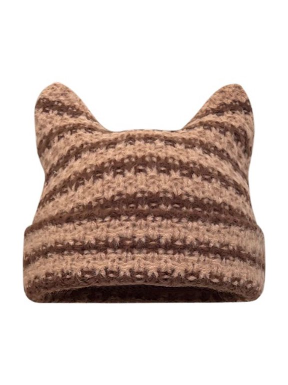 Cute Devil Horns Striped Knit Hat for Women,perfect for street style