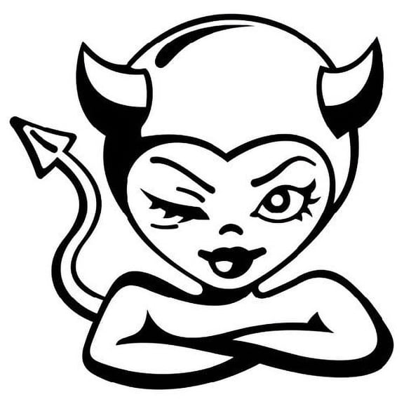 Cute Devil Winking Decal Sticker | 5.5-Inches | Black Vinyl Decal