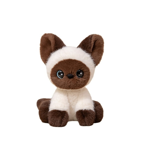 Cute Devon Cat Plush Toy, Tricolor White Black Siamese Cat Stuffed Animal, 9.5in Soft Foam Filled Sitting Plushie, Gift Box Packaging for Kids & Cat Lovers