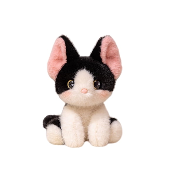 Cute Devon Cat Plush Toy, Tricolor White Black Siamese Cat Stuffed Animal, 9.5in Soft Foam Filled Sitting Plushie, Gift Box Packaging for Kids & Cat Lovers