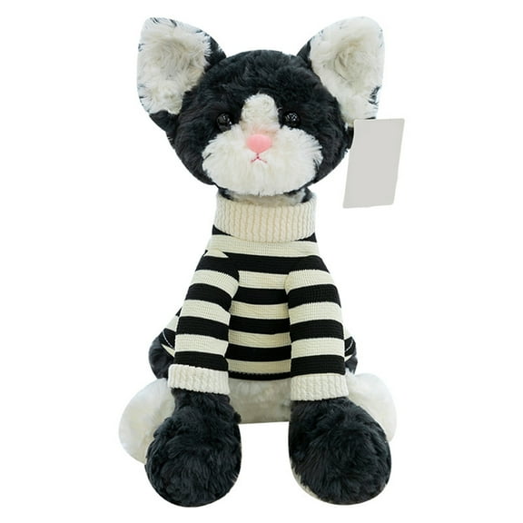 Cute Devon Rex Cat Plush Toy With Unique Creative Striped Knit Clothing, 23Cm Stuffed Plush Toy For Children's Companionship, Playtime, And As A Companion During Bedtime