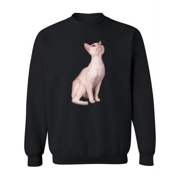 Cute Devon Rex Kitty Sitting Sweatshirt Women - Women Sweatshirt, Black, 3XL