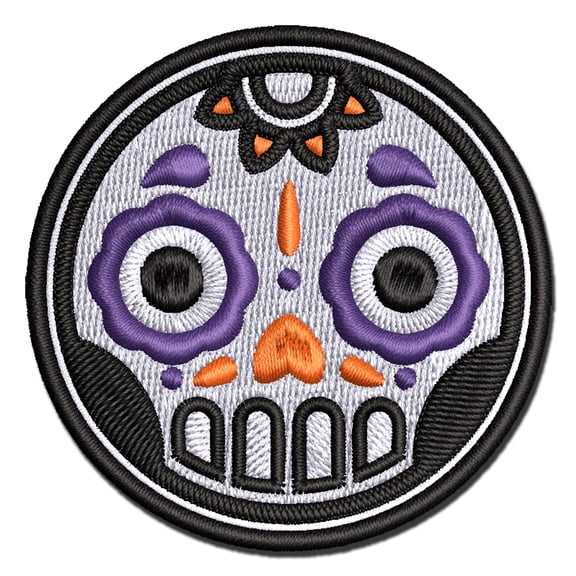 Cute Dia de los Muertos Day of Dead Sugar Skull Applique Multi-Color Embroidered Iron-On Patch - 3.5 Inch Large