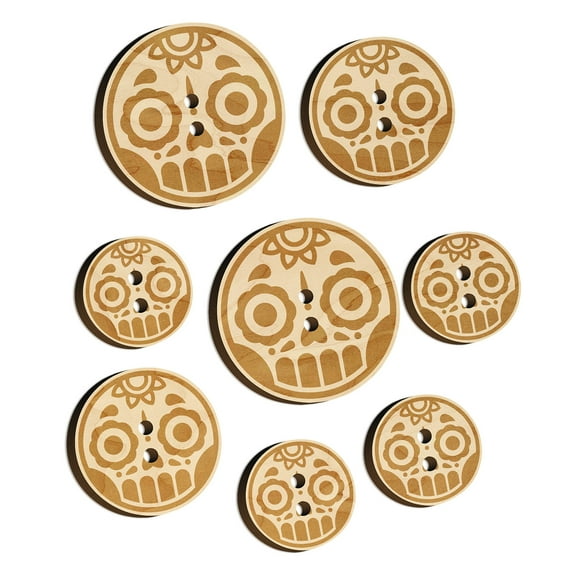 Cute Dia de los Muertos Day of Dead Sugar Skull Wood Buttons for Crochet Knitting Sewing DIY Craft - 1.25 Inch Large (5pcs)