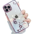 thumbnail image 1 of Cute Diamond Case Compatible with iPhone 14 Pro 6.1 inch, Soft Bling Glitter Rhinestone Rose Flower Plating Cover with Camera Lens Protection Clear Back Cases for Women Girls(Purple), 1 of 12