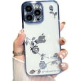 thumbnail image 1 of Cute Diamond Case Compatible with iPhone 14 Pro Max 6.7 inch, Soft Bling Glitter Rhinestone Rose Flower Plating Cover with Camera Lens Protection Clear Back Cases for Women Girls(Blue), 1 of 12