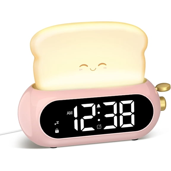 Cute Digital Clock for Bedrooms, Alarm Clocks with Night Light Lamp, 10 Alarm Tones, Adjustable Brightness, Nap Timer, Snooze, Power-off Memory, Bedside Clocks for Girls Teens Birthday Gifts